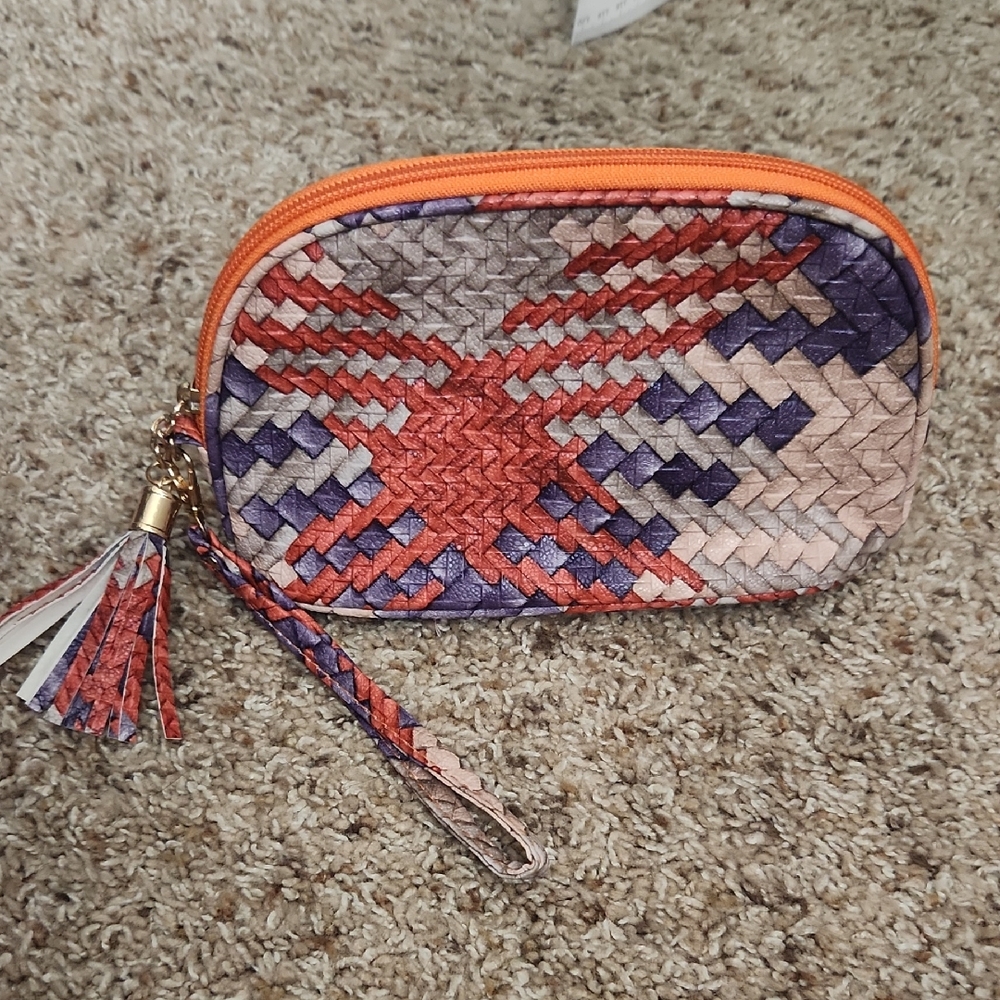 Woven Multicolor Cosmetic Bag with Tassel Zipper